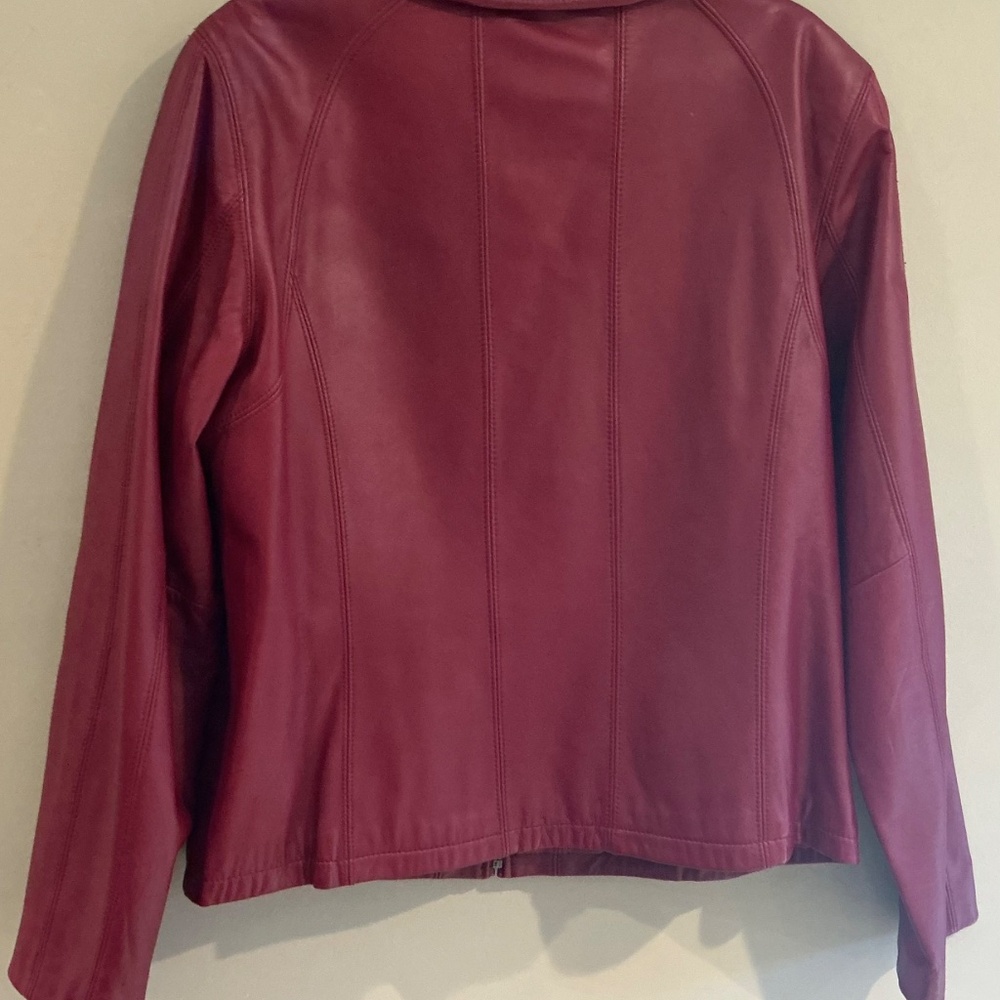 VTG Worthington L Red Lambskin Leather Jacket Full Zip Retro Barbiecore Classic - Picture 5 of 11